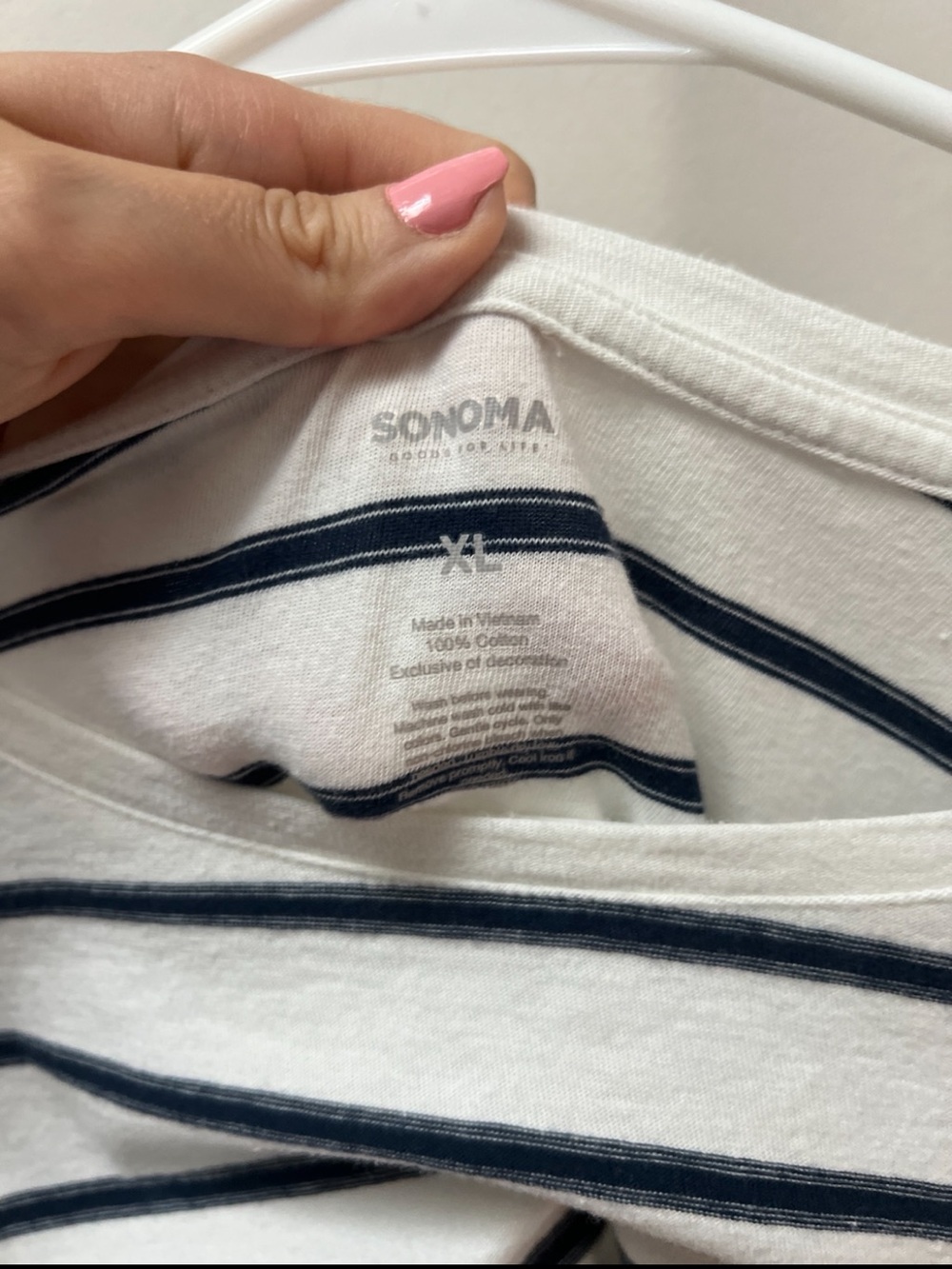 Sonoma White & Navy Striped 3/4 Sleeve Top Size XL - Picture 4 of 5